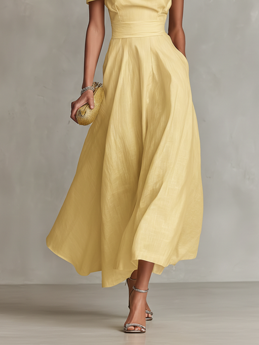 Yellow One-Shoulder Midi Dress