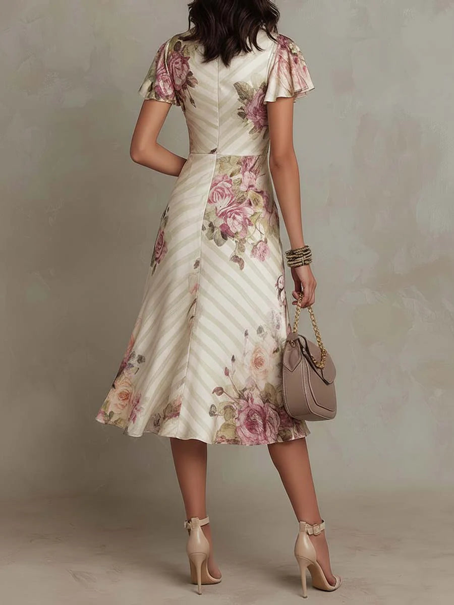 Vintage Floral Satin Midi Dress