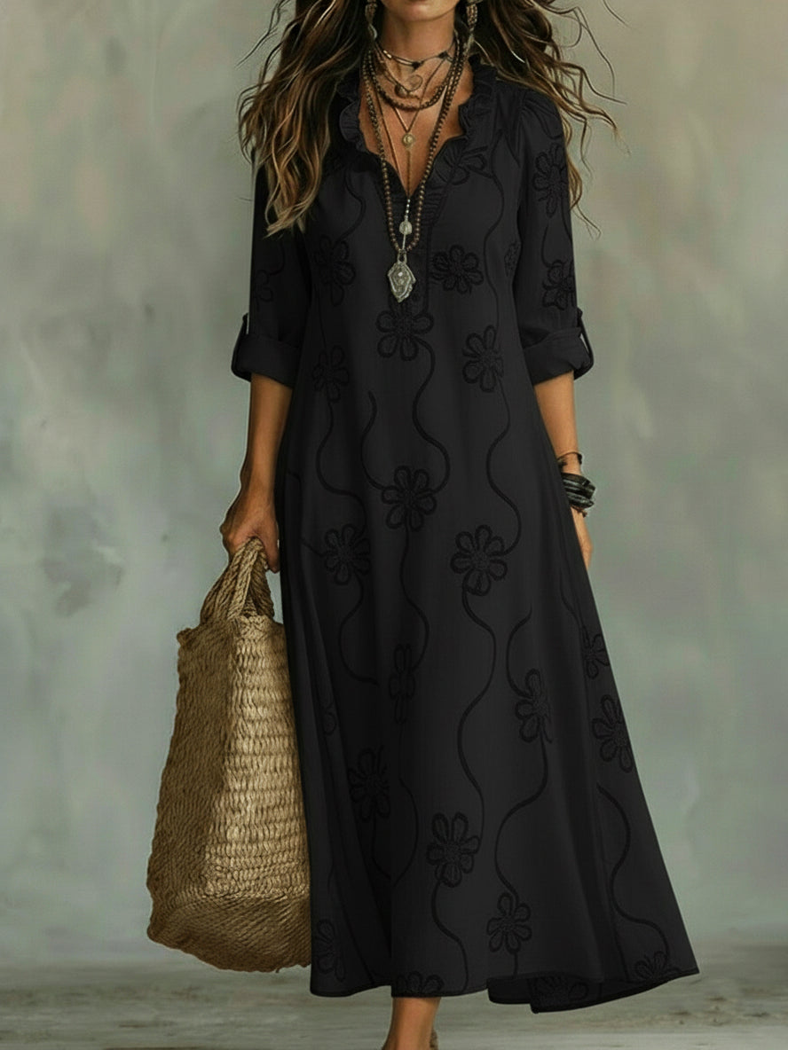 Floral Print Collar Midi Dress