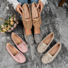 Set di 4 mocassini morbidi con fiocco: rosa, beige, grigio e marrone