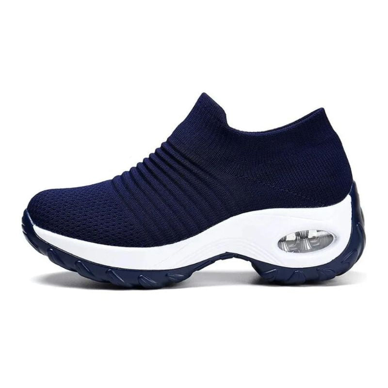Scarpe ergonomiche antiscivolo slip-on blu tessuto elasticizzato con suola bianca