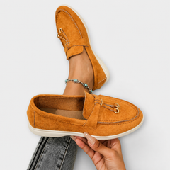 Mocassini eleganti Gamila arancio-marroni in suede con fibbia frontale