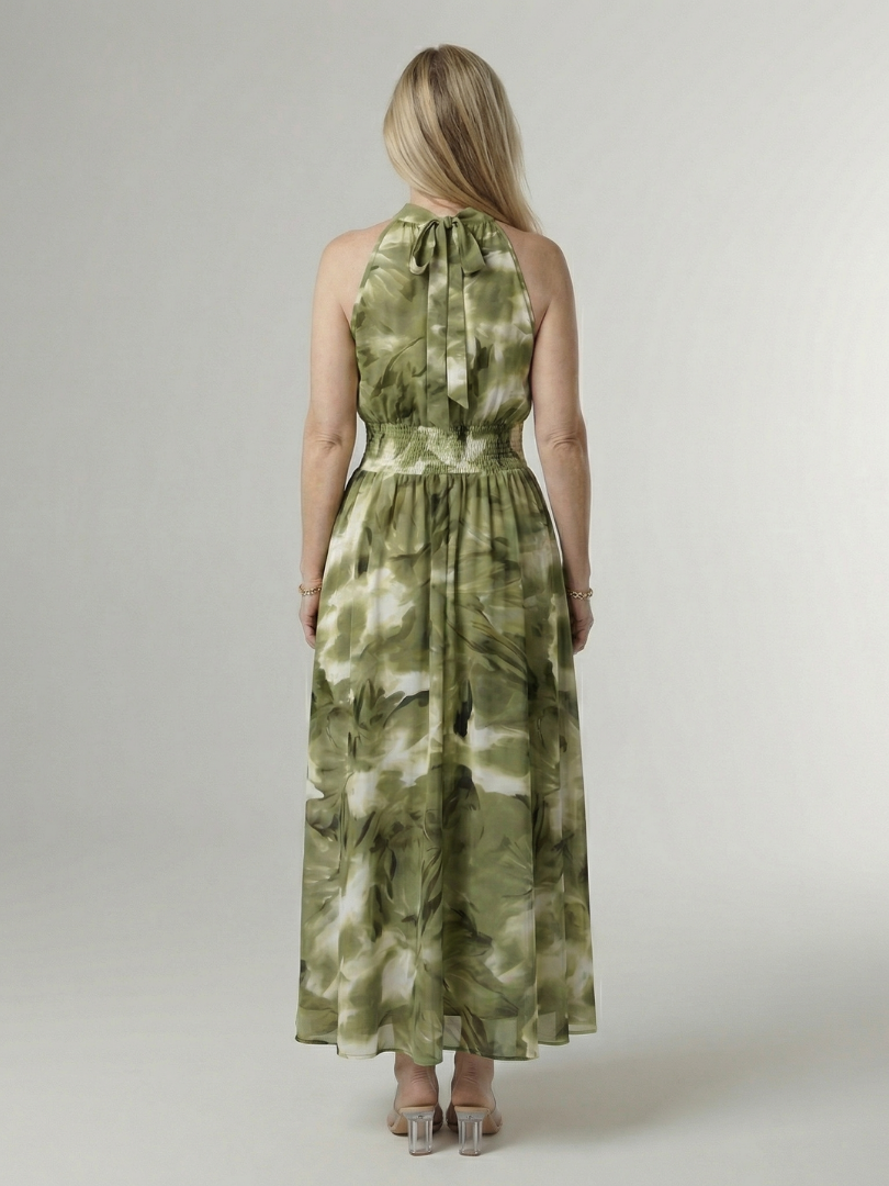 JEAN | GATHERED HALTER MIDI DRESS
