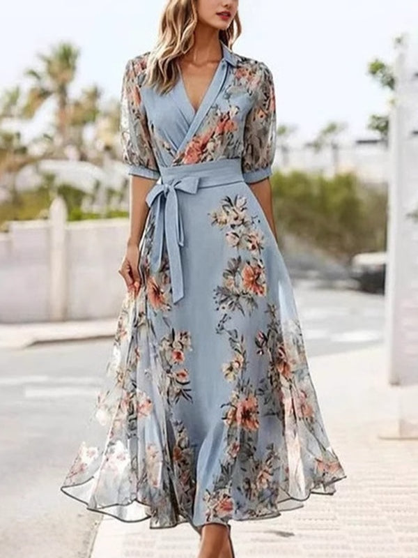 Floral Bow Waist Midi Dress