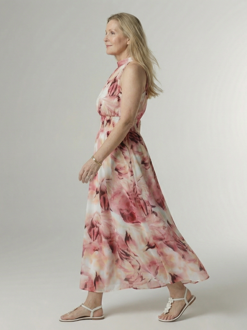 JEAN | GATHERED HALTER MIDI DRESS