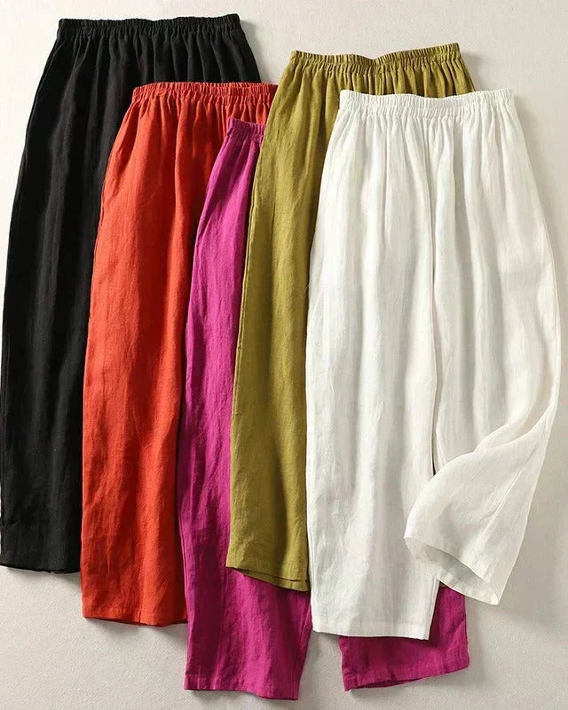 Set of five lightweight trousers, assorted solid colors, elastic waist