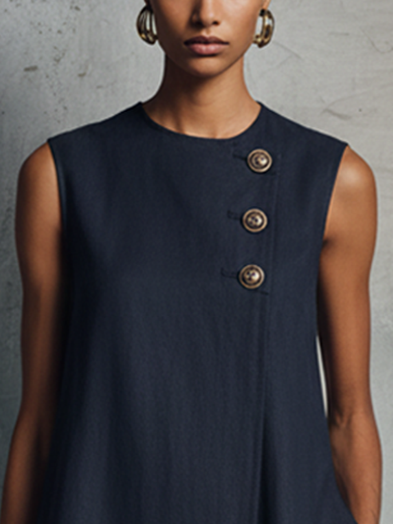 MAUREEN | ASYMMETRIC BUTTON MINI DRESS