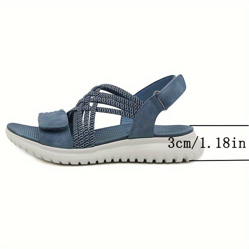 Sandali ortopedici blu con tomaia intrecciata e fascia regolabile con velcro, suola.