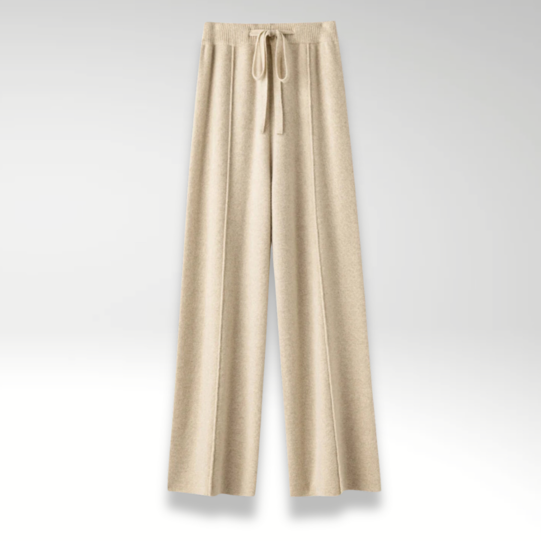 Pantaloni lounge in cashmere beige chiaro con elastico in vita e coulisse, gamba ampia