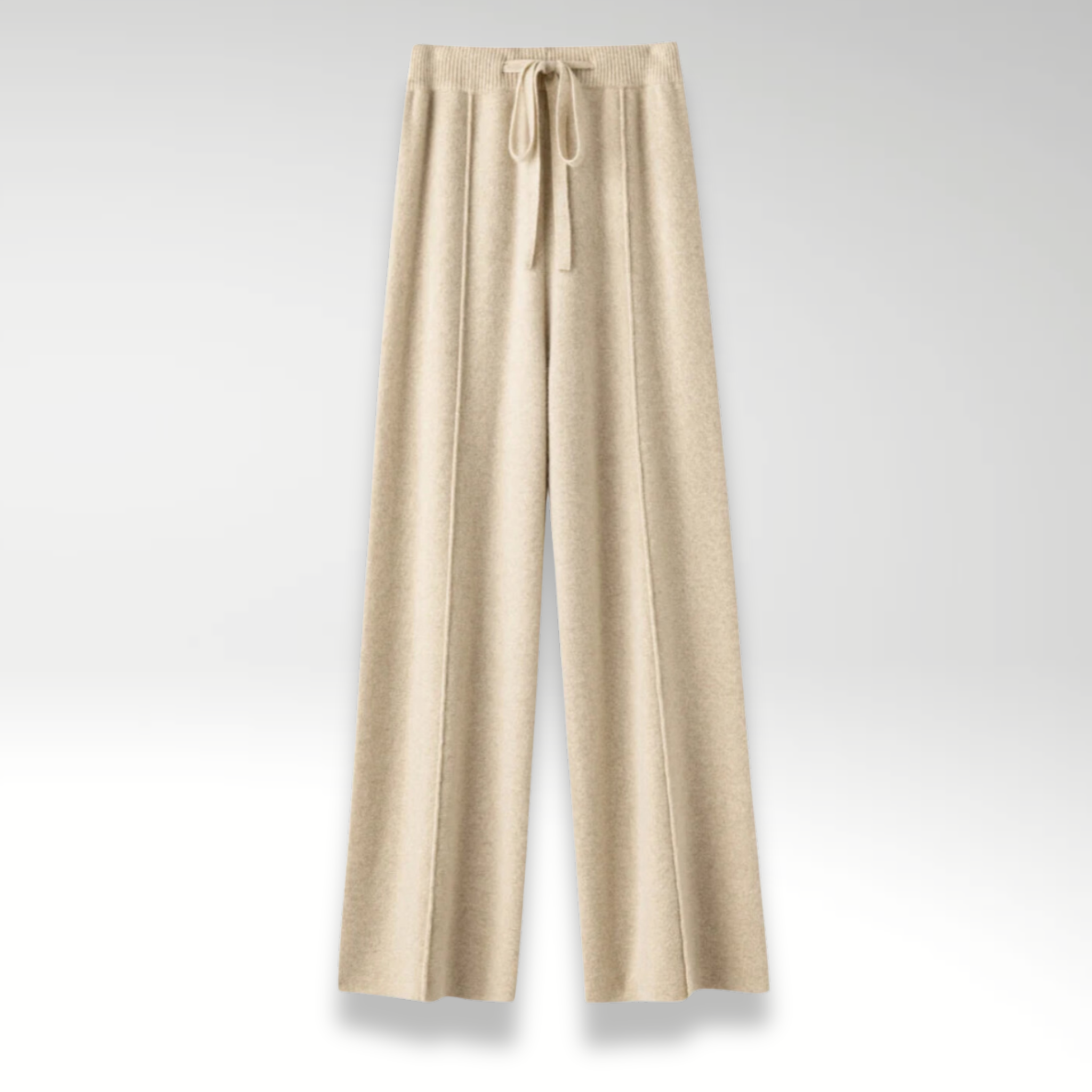 Pantaloni lounge in cashmere beige chiaro con elastico in vita e coulisse, gamba ampia