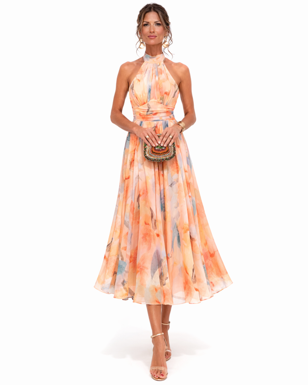 EVELYN | WATERCOLOUR HALTER MAXI DRESS