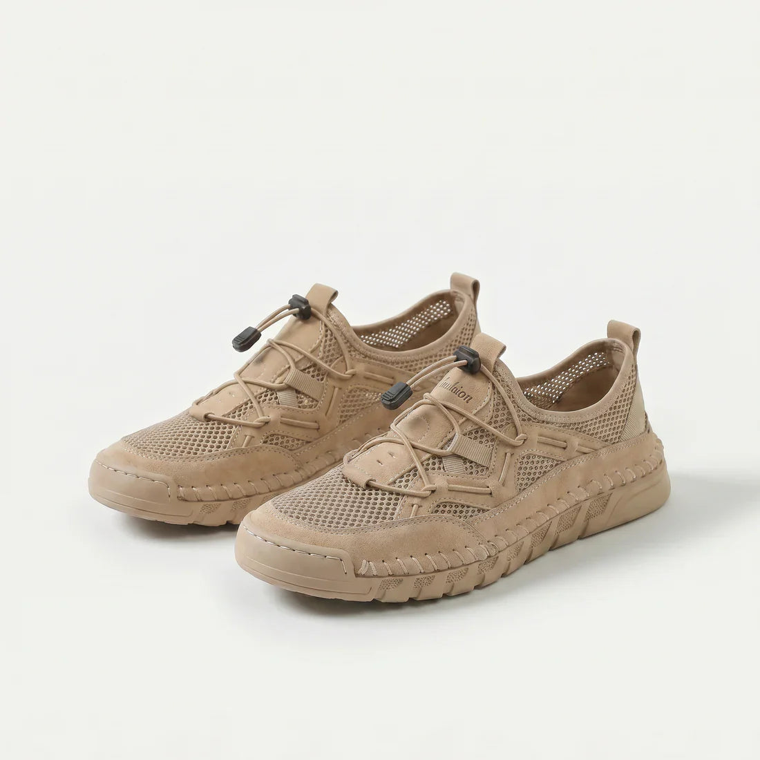 Scarpe comfort traspiranti beige con lacci, tomaia traforata e suola ammortizzata