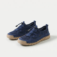Scarpe comfort traspiranti blu con lacci e suola in gomma beige