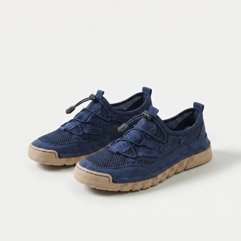 Scarpe comfort traspiranti blu con lacci e suola in gomma beige