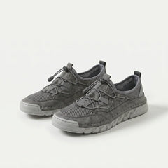 Scarpe comfort traspiranti grigie con lacci, tomaia traforata e suola beige