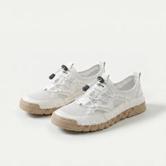 Scarpe comfort traspiranti bianche con lacci, tessuto traforato e suola beige