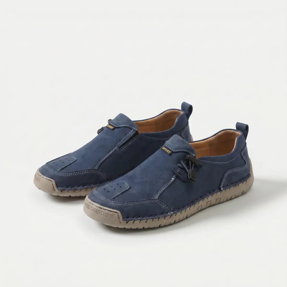 Scarpe Comfort Lina blu scuro con fibbia, lacci elastici e suola spessa zigrinata
