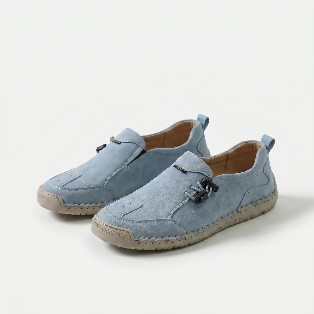 Scarpe Comfort Lina azzurre con fibbia, lacci elastici e suola spessa zigrinata