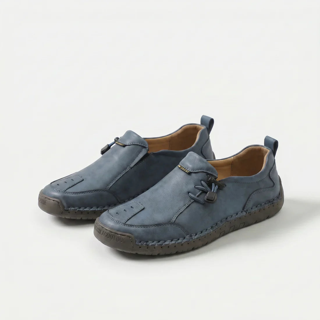 Scarpe Comfort Lina blu mare con fibbia, lacci elastici e suola spessa zigrinata