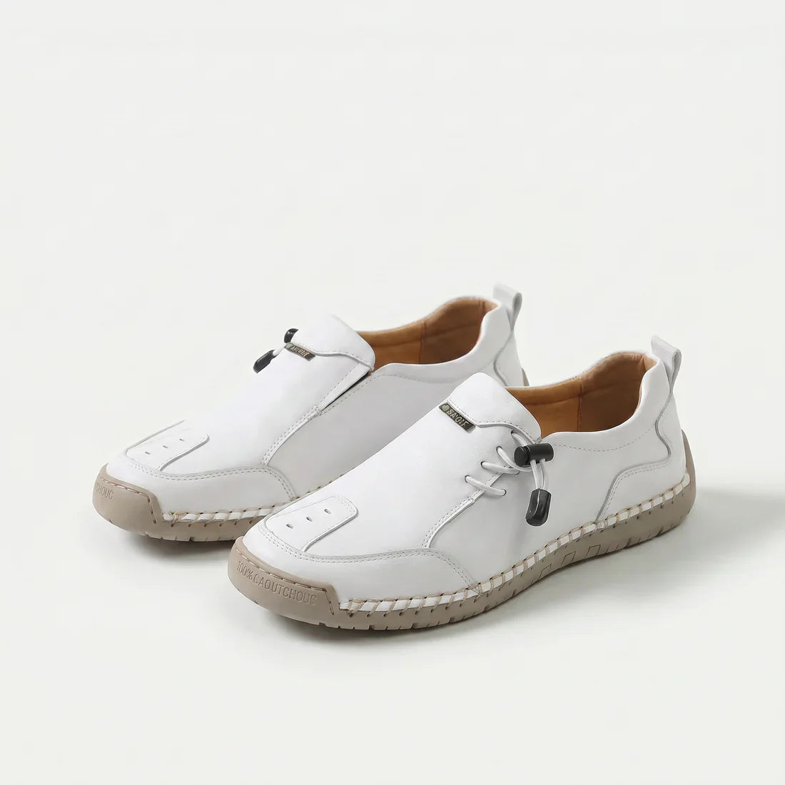 Scarpe Comfort Lina bianche con fibbia, lacci elastici e suola spessa zigrinata