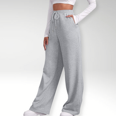 Pantaloni jogger a gamba larga grigi, vita elasticizzata con coulisse e gamba ampia