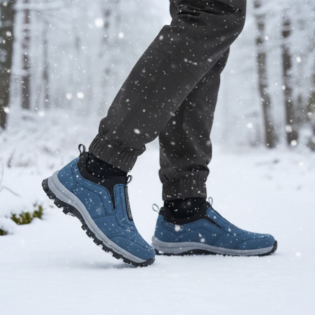 Scarpe comfort ortopediche blu con elastici laterali e suola resistente alla neve