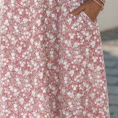 Abito midi floreale rosa con stampa all-over, gonna con pieghe leggere