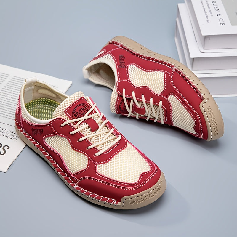 Sneaker estive traspiranti leggere rosse e bianche con suola beige, lacci.