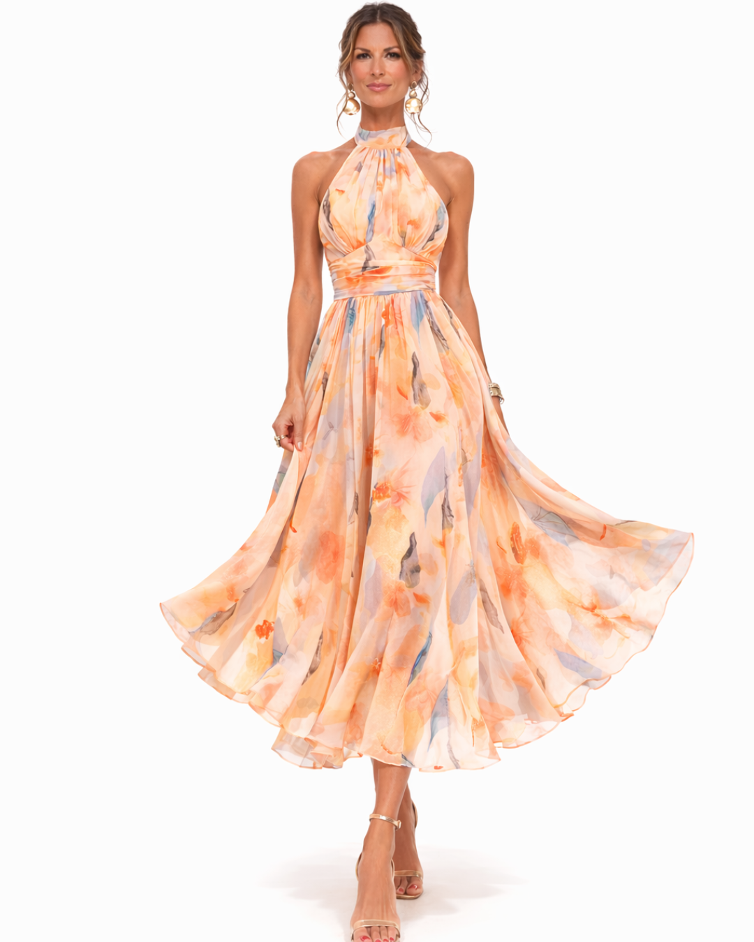 EVELYN | WATERCOLOUR HALTER MAXI DRESS