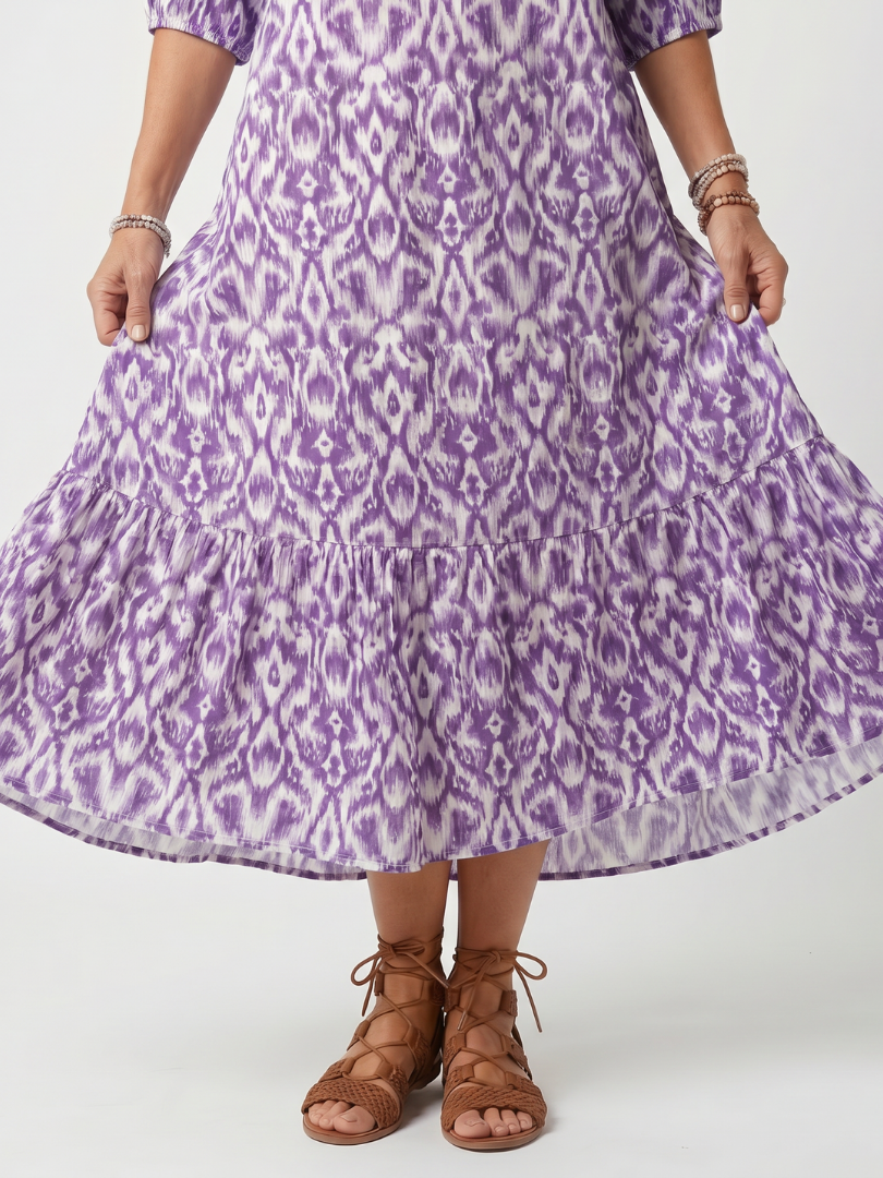 ANNETTE | PRINTED TIE-NECK MIDI DRESS