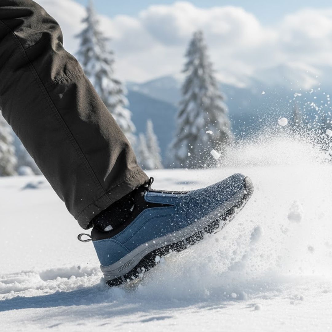 Scarpe comfort ortopediche blu in tessuto, con suola rialzata e protezione esterna