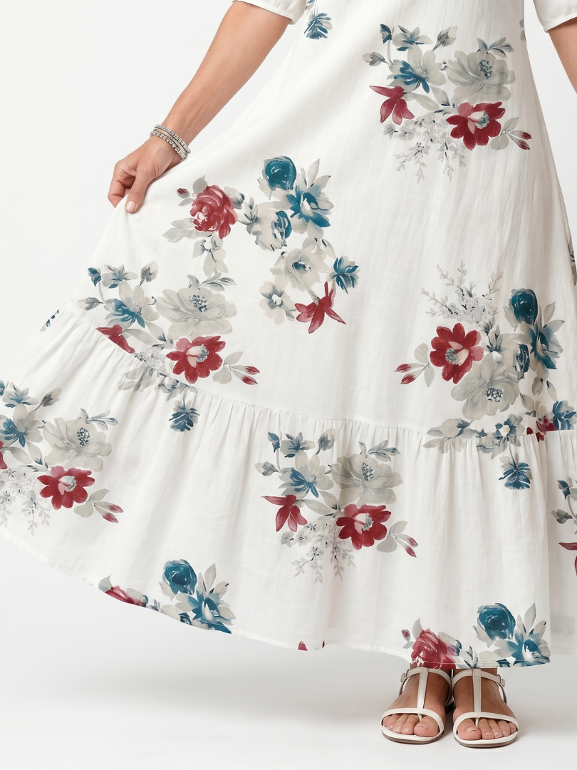 SUSAN | FLORAL TIE-NECK MIDI DRESS