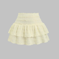 Cream tiered ruffle hem skort with elastic waist