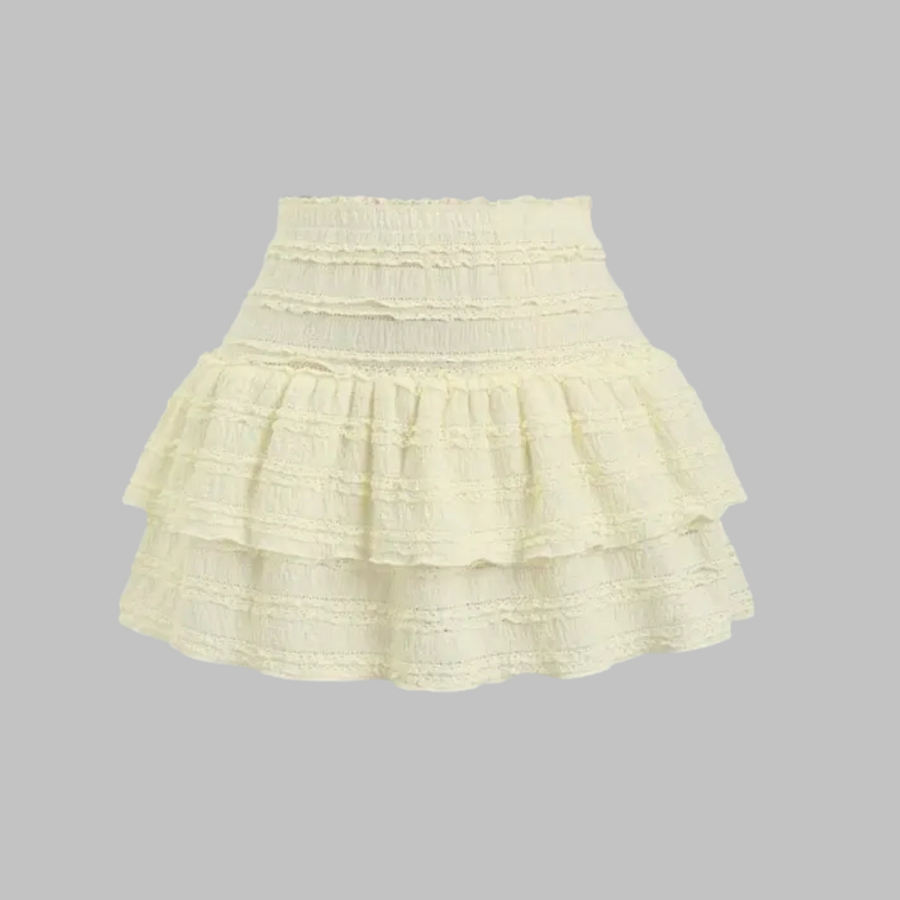 Cream tiered ruffle hem skort with elastic waist
