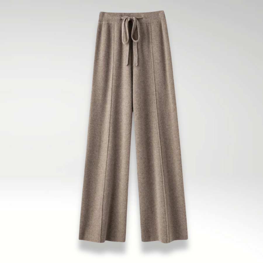 Pantaloni lounge in cashmere color taupe, vita con coulisse e gamba ampia