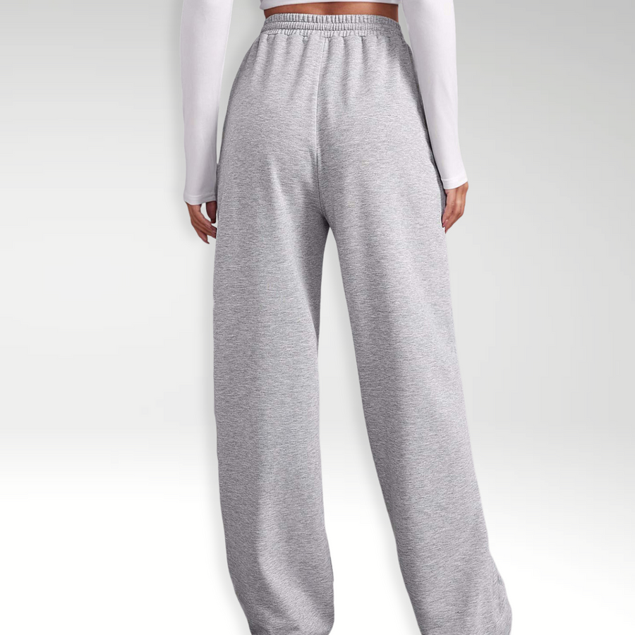Pantaloni jogger a gamba larga grigi chiari, vita elasticizzata con coulisse