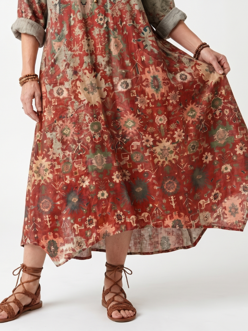 BERYL | MIXED PRINT POCKET MIDI DRESS