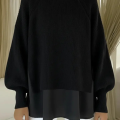 Black layered-look sweater with ribbed knit and wide sleeves