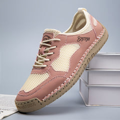 Sneaker estive traspiranti leggere rosa e crema con suola beige, lacci.