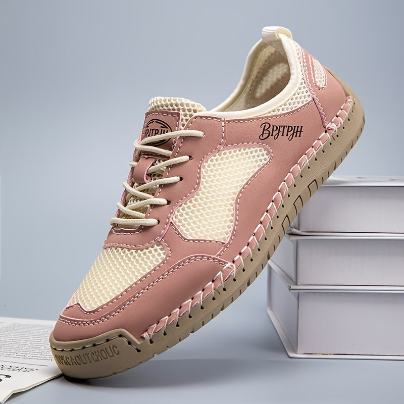 Sneaker estive traspiranti leggere rosa e crema con suola beige, lacci.