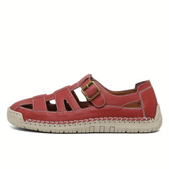 Sandali comfort Solea leggeri rossi, vista laterale, cinturino con fibbia
