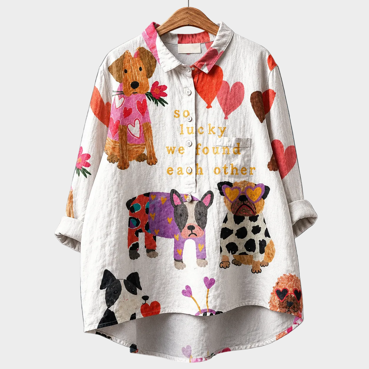 Blusa estiva bianca con maniche lunghe e stampa animali colorata, scollo bottoni