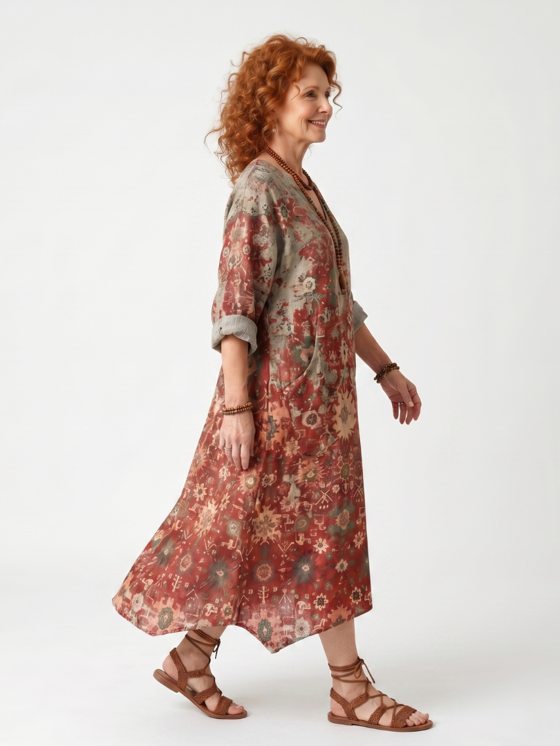 BERYL | MIXED PRINT POCKET MIDI DRESS