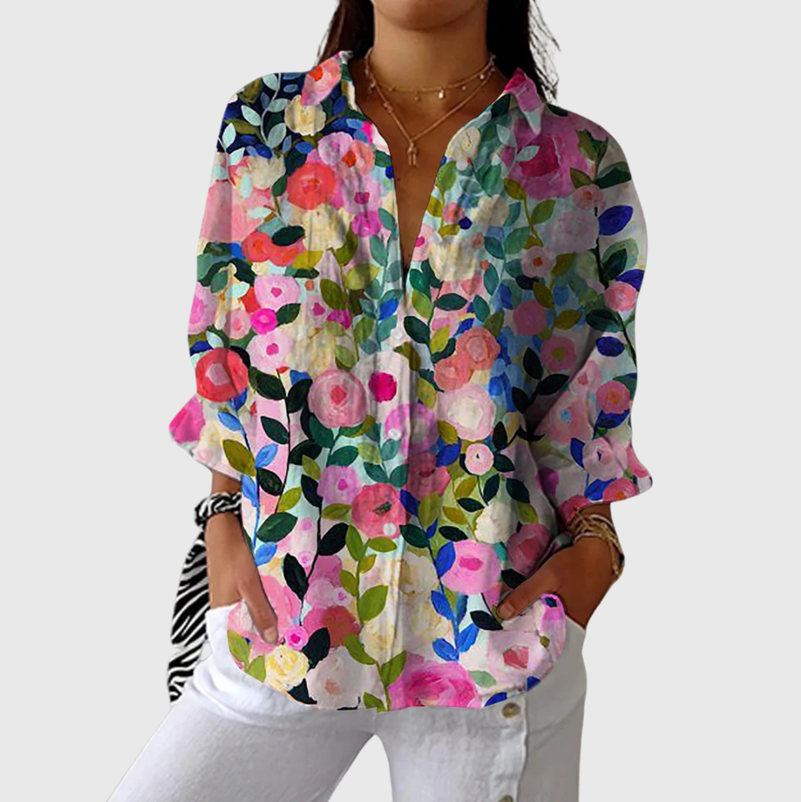 Blusa leggera con stampa floreale multicolore e scollo a V