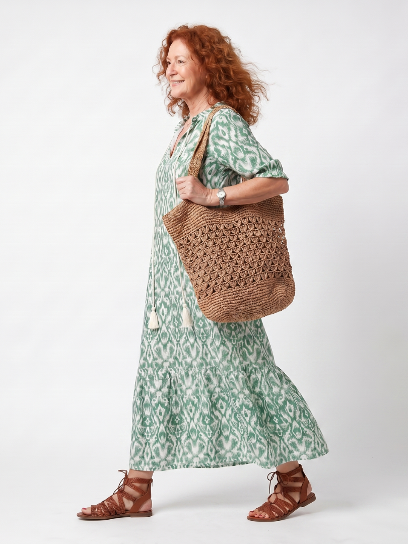 WENDY | PATTERNED V-NECK TIE MIDI DRESS