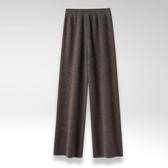 Pantaloni lounge in cashmere marrone scuro con elastico in vita e coulisse, gamba ampia