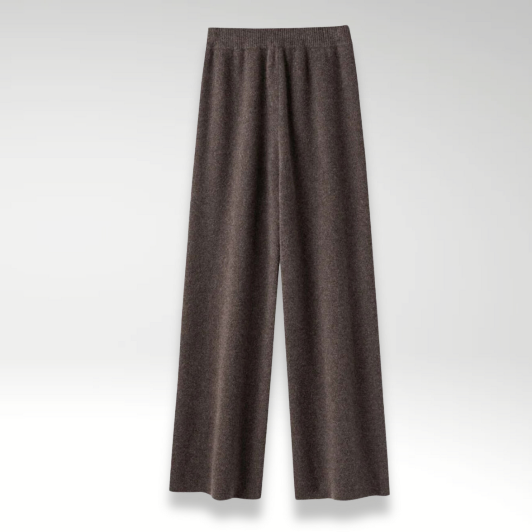 Pantaloni lounge in cashmere marrone scuro con elastico in vita e coulisse, gamba ampia