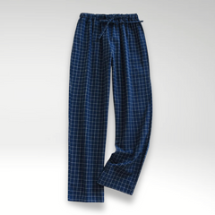 Pantaloni in cotone con coulisse, blu navy a quadretti, gamba ampia