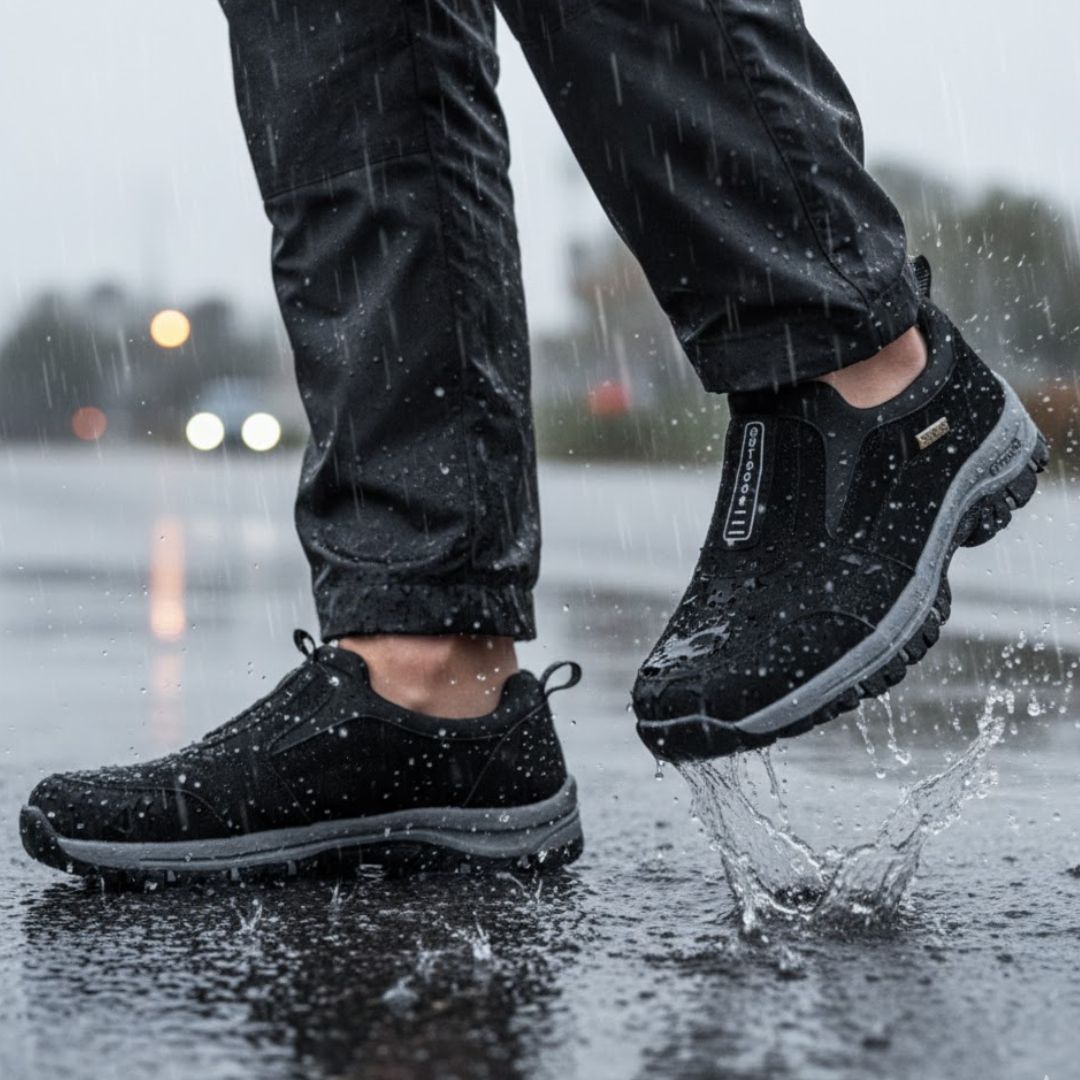 Scarpe comfort ortopediche nere con suola scanalata, adatte alla neve