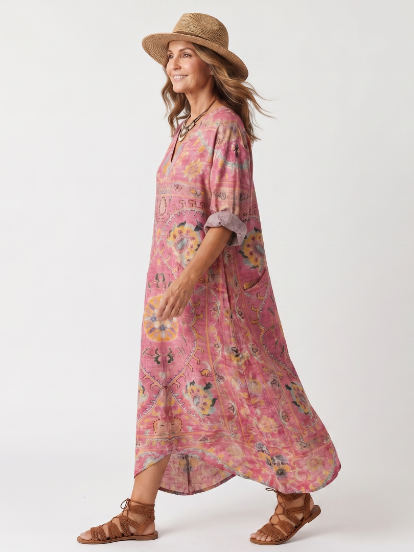 PATRICIA | ABSTRACT PRINT POCKET MIDI DRESS
